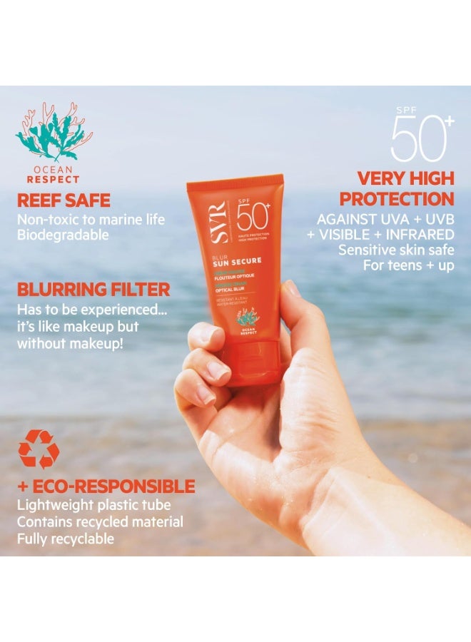 اس في أر واقي الشمس SVR SUN SECURE Blur SPF50+ بتأثير التمويه البصري، حماية عالية، تركيبة تحافظ على البيئة، 50 مل - Image 5